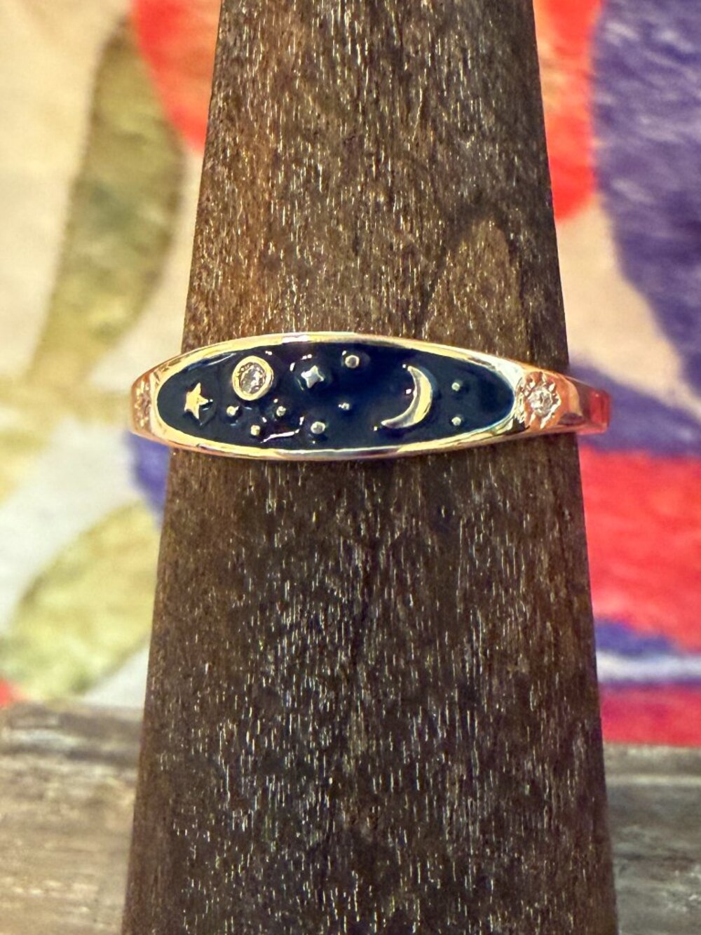 Sundance Navy Enamel Celestial Moon Star Ring